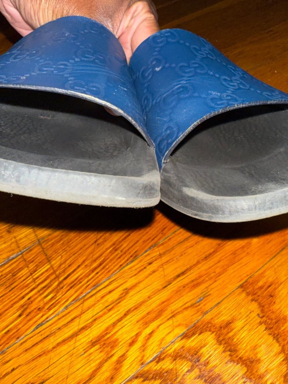 Gucci Leather Slides Women's Size: 9 Guccissimia Navy Blue - Picture 4 of 12